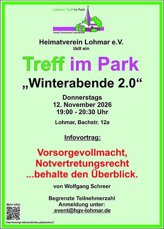 Winterabend: Vorsorgevollmacht, Notvertretungsrecht ...behalte den Überblick